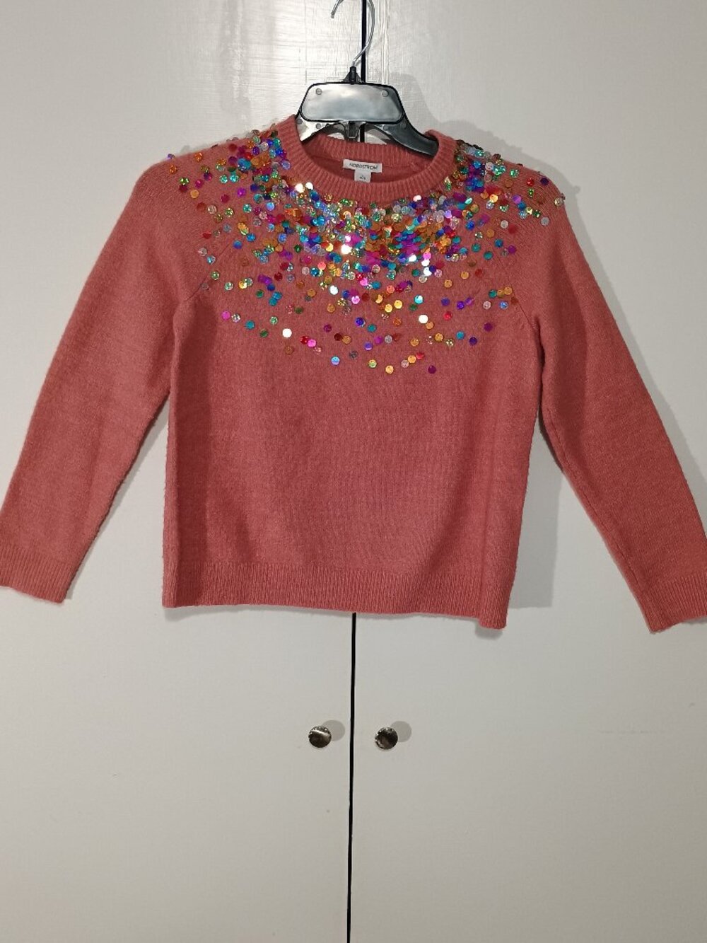Nordstrom Girls Pink Sequin Embellished Sweater Size L 10/12 - Picture 2 of 8